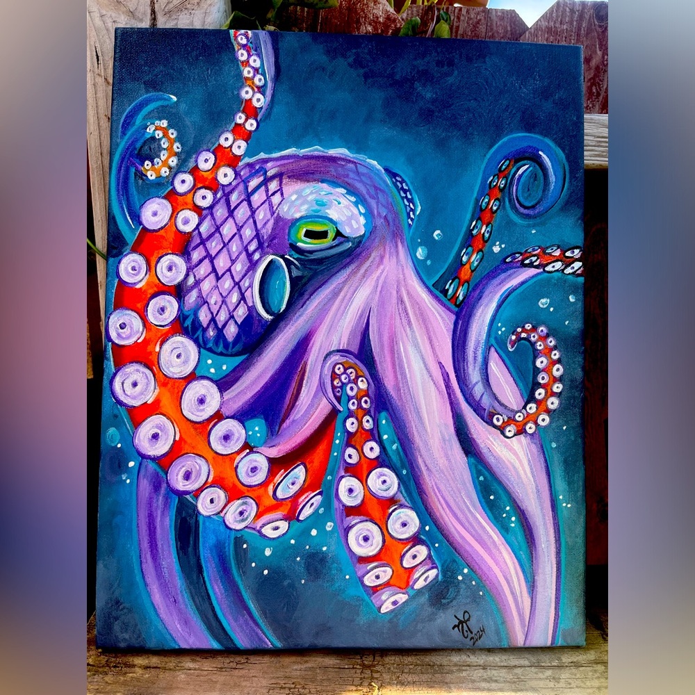 Norwegian octopus original hand painted canvas